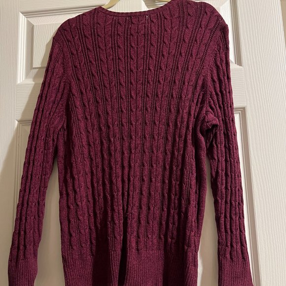 St. John's Bay V Neck Long Sleeve Cable Knit Pullover Sweater -1X Deep Ruby - Picture 4 of 5